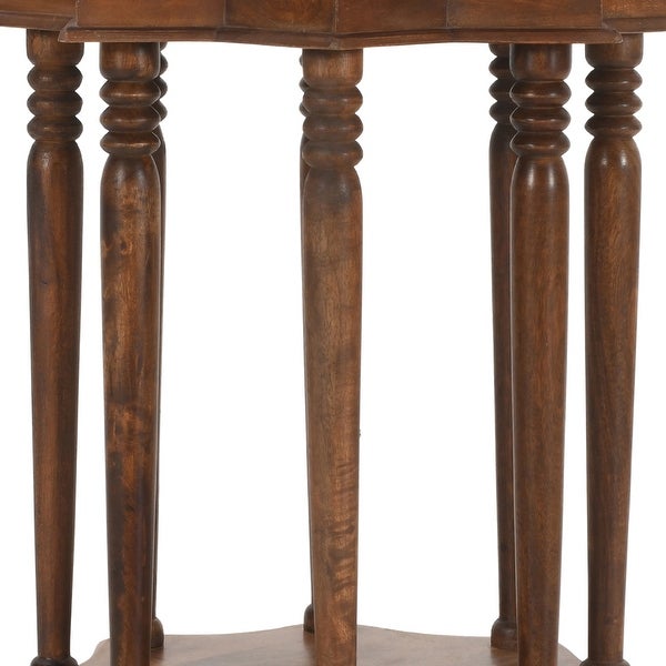 22 Inch French Design Handcrafted Mango Wood Side Table with Star Shape, Brown