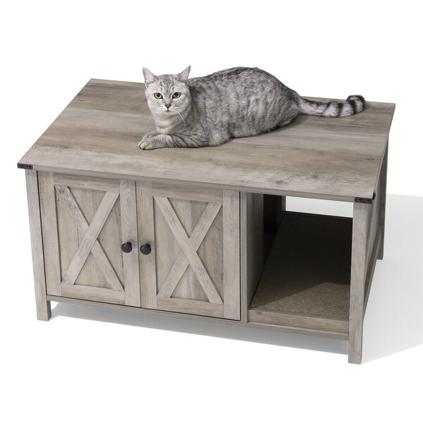 Cat Litter Box Enclosure, Hidden Wood Cat Washroom Furniture with Scratching Post - 33.6