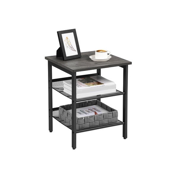 Industrial Nightstand, Set of 2 Side Tables, End Table with Adjustable Mesh Shelves, for Living Room, Bedroom