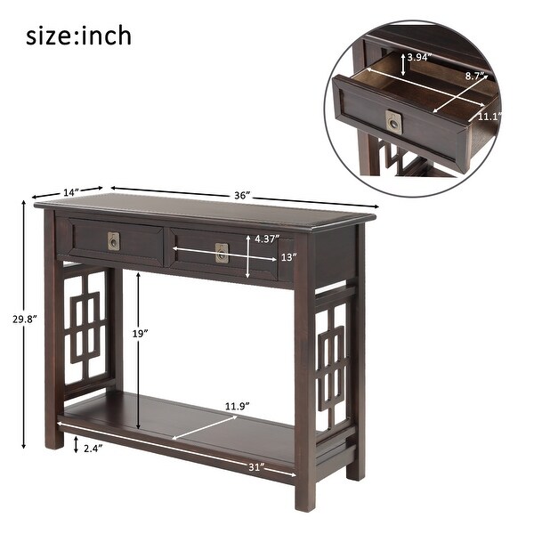 Classic Console Table with 2 Drawers and Open Bottom Shelf, Modern Solid Wood Sofa Table for Entryway Accent, Living Room, Bedroom