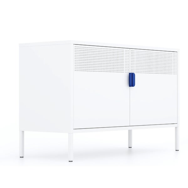 Metal Storage Locker Cabinet, Adjustable Shelves Free Standing Ventilated Sideboard Steel Cabinets