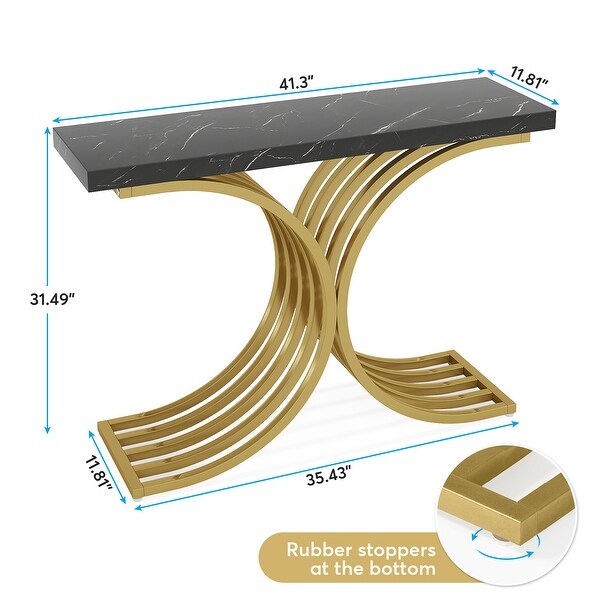 X-Base Gold Console Table, Narrow Sofa Accent Table with Marble Top for entrance, Hallway - 43'' L x 11.8'' D x 32”H