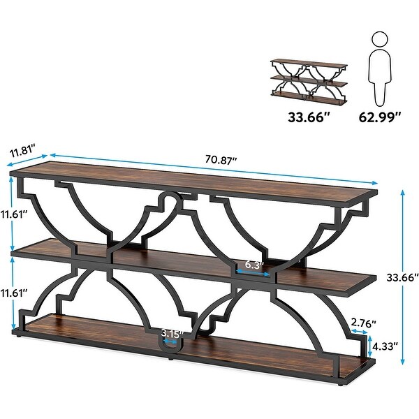 Industrial 70.9 Inch Long Console Sofa Table with 3 Tire Storage Shelf, TV Stand