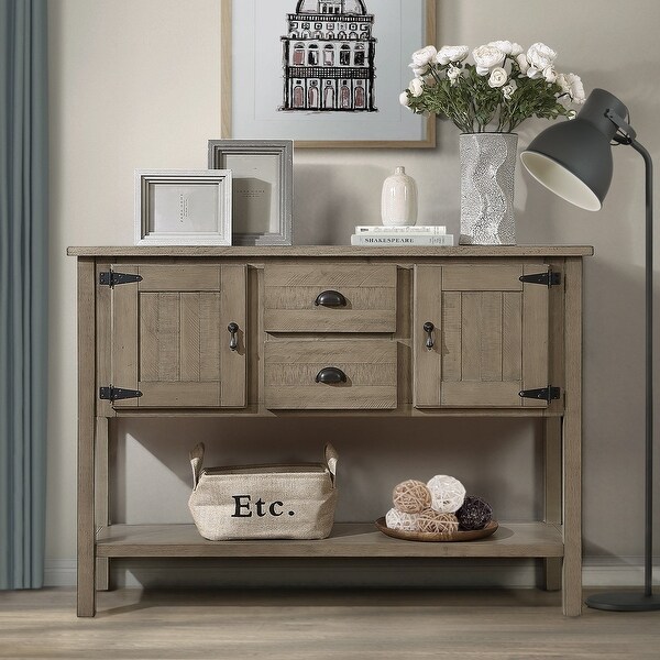 48'' Console Table with 2 Drawers, Cabinets and Bottom Shelf, Retro Style Storage Cabinet for Living Room