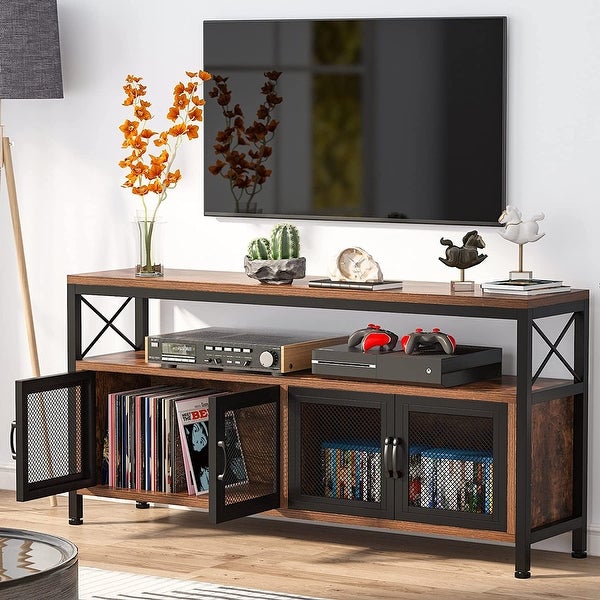 Console Sofa Table with Doors, 3 Tiers TV Stand, Entertainment Center