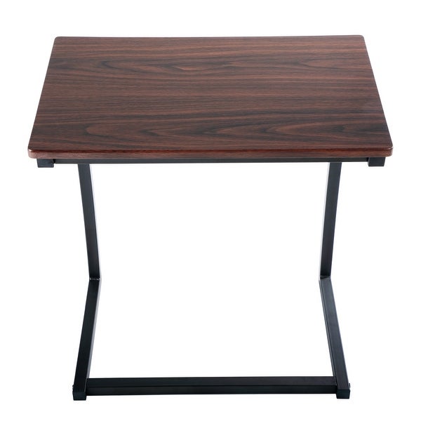 Sofa Side Table, C Shaped End Table, Portable Bedside Workstation, Laptop Holder with Metal Frame, Small Spaces, Coffee Brown