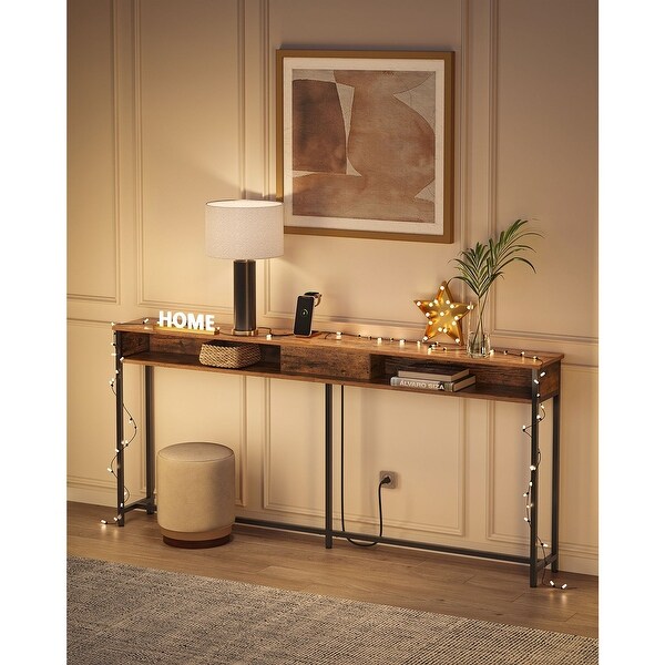Narrow Console Table - 70.9 Inch Sofa Table with 2 Outlet and 2 USB Ports, Long Entryway Table, Home Office or Living Room