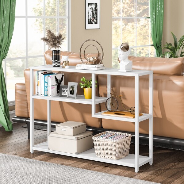 Console Table, 43 Inch Small White Entryway table with Storage Shelves