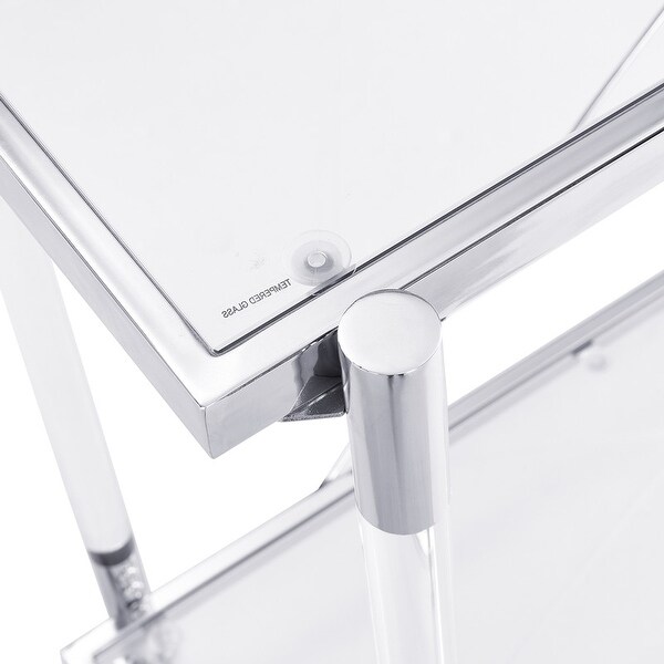 Grondin Modern Contemporary 2-Tier Console Table with Tempered Glass Top, Bottom Shelf, Steel and Acrylic Frame
