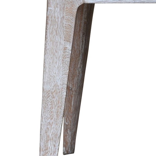 22 Inch Rustic End Table, Mango Wood, Whitewashed Weathered Finish, White