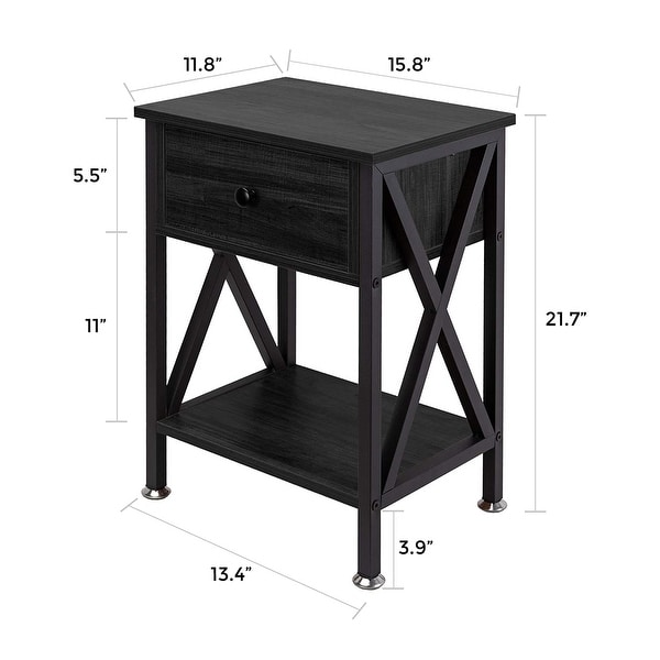 Nightstand with Drawer and Open Storage Shelves, Bedside End Table for Bedroom Living Room