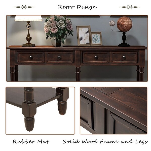 Console Table Sofa Table with 2 Storage DrawersandBottom Shelf, Old Pine