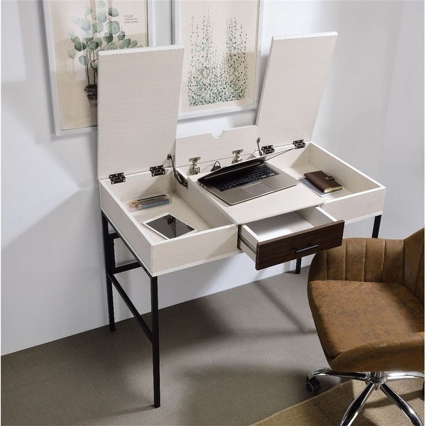 AOOLIVE Verster Built-in USB Port Writing Desk,White andBlack Finish