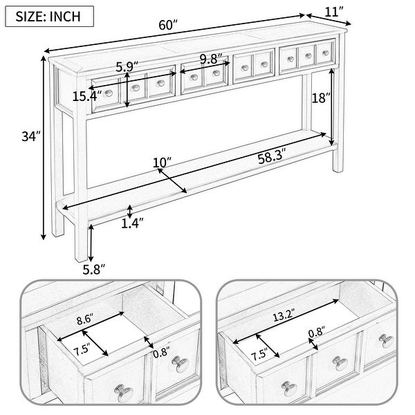 Entryway Console Table, Long Sofa Table with Drawers and Bottom Shelf