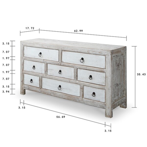 Artissance Shandong Side Table With 8 Drawers and Antique Off White Finish, 35 Inch Tall