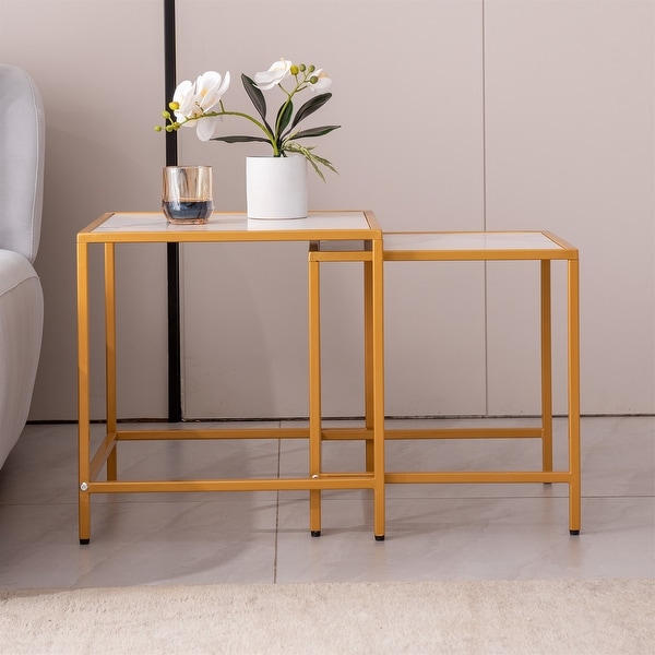 End/Side Table, Night Stand 2-Piece Set, Square Sintered stone Top