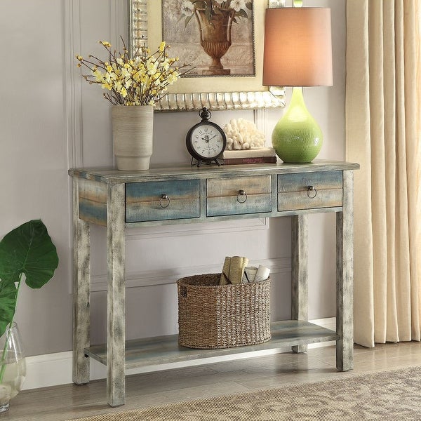Rustic Multicolor Console Table, Sofa Table With Drawers And Shelf