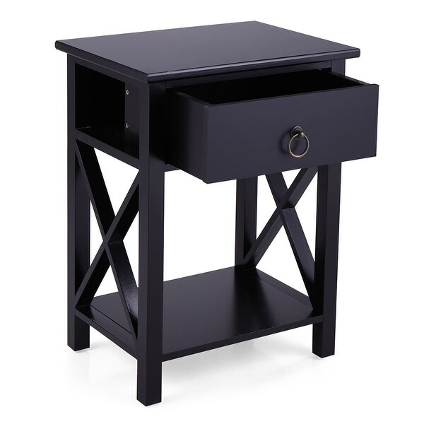 2 Piece Coffee Table with One Drawer Bedside Table X-Shaped Side Table with Storage Shelf End Table for Living Room,Bedroom
