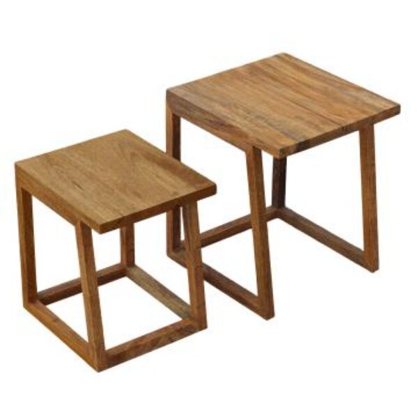 18, 15 Inch Rectangular 2 Piece Mango Wood Nesting Side Table Set with Grain Details, Brown - N/A