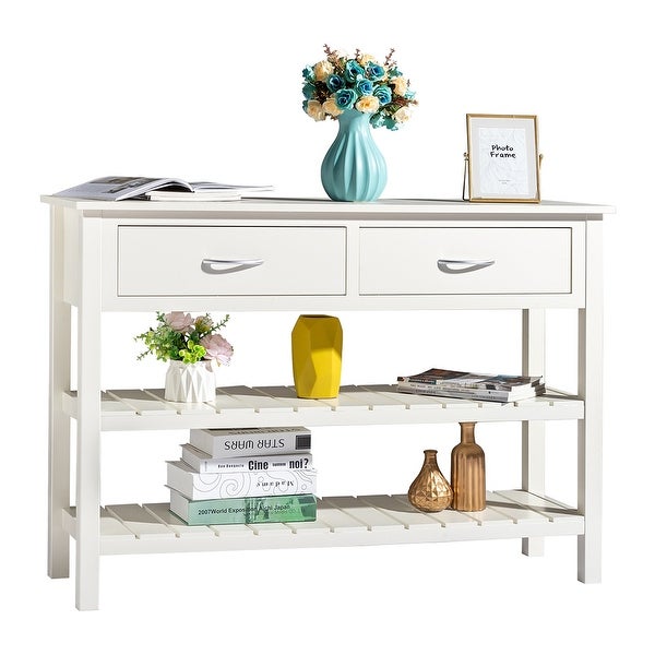 3-Tier Console Table with 2 Drawers, Sofa Table with Storage Shelves