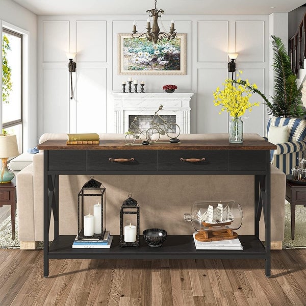 Sofa Table, Narrow Industrial Console Table,Entryway Table with Drawer