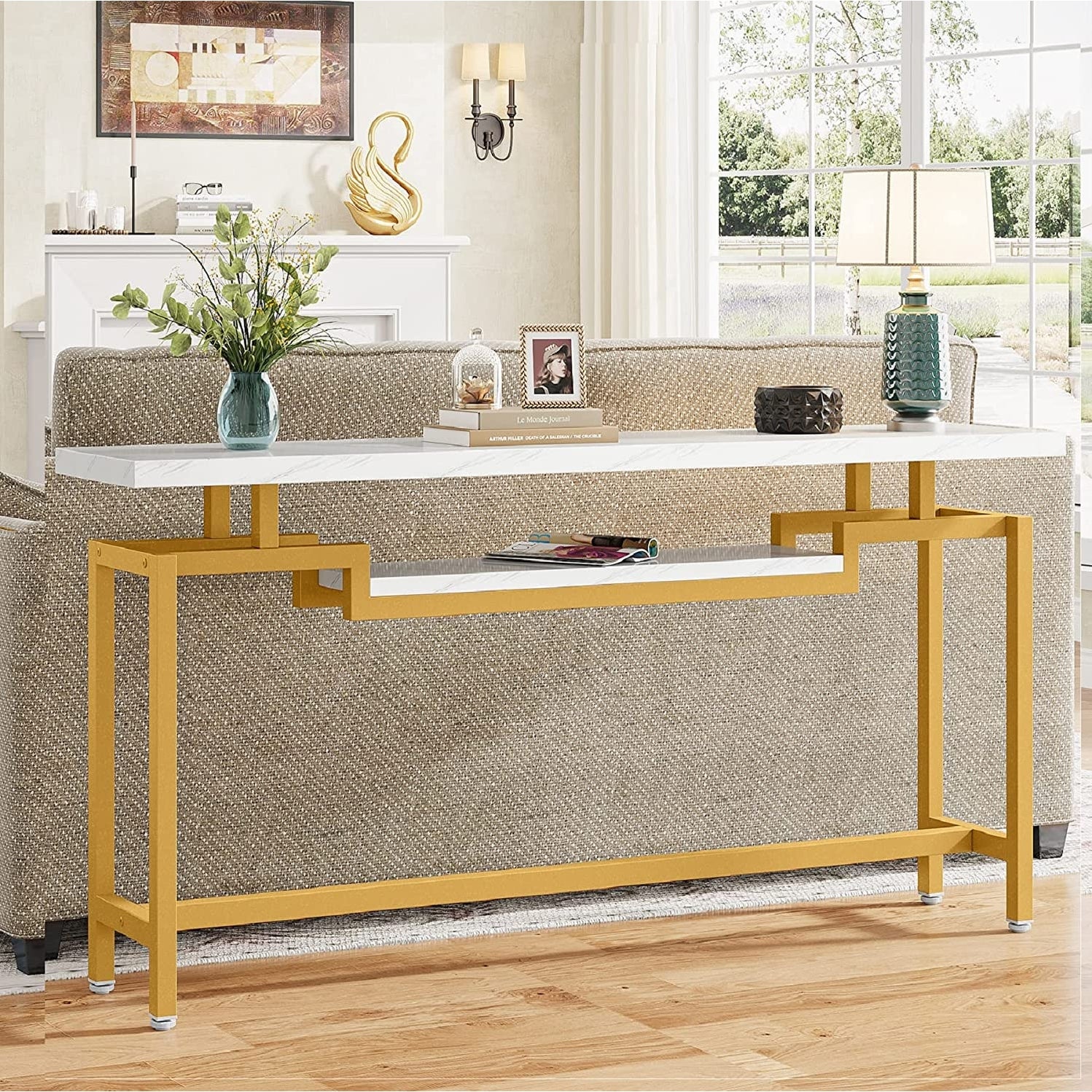 70.9 inch Console Table, Narrow Long Behind Sofa Table with 2 Ties for Entryway, Hallway, Living Room, Rustic Brown