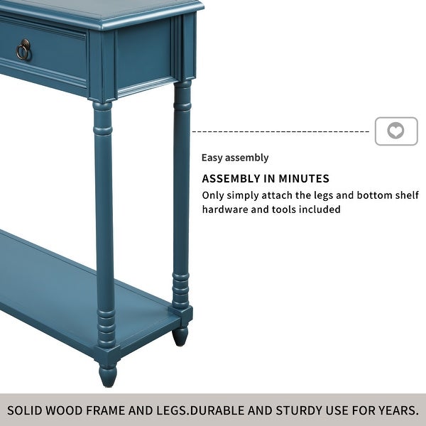 Console Sofa Table with Projecting Drawers and Long Shelf, Antique Navy