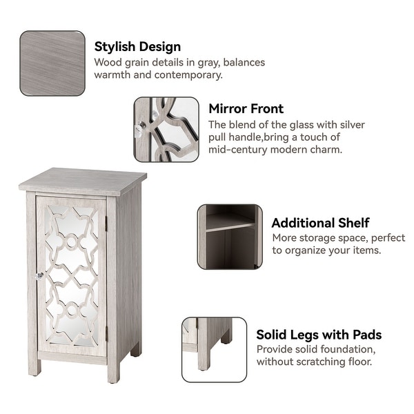 COZAYH Modern Farmhouse Cabinet with 2 Shelves, Retro Tall Nightstand End Table for Bedroom, Living Room, Light Gray