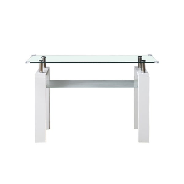 MDF Console Table, Tempered Glass Top, Modern Foyer Area Table, Wide High-Gloss MDF Legs