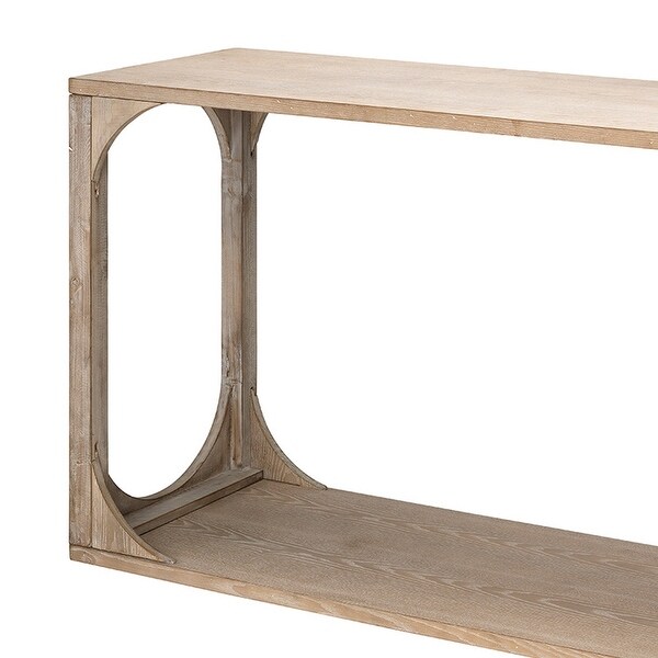Console Table with Oblong Cut Out and Bottom Shelf, Natural Brown