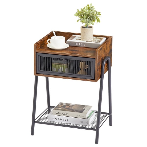 Taomika, ( Set of 2 ) Mid century Modern Side Table/End Table ,Rustic Brown