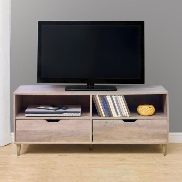 Rustic Oak TV Stand with 2 Drawer and Open Shelves, Entertainment Center, TV Console Table for Living Room, Bedroom