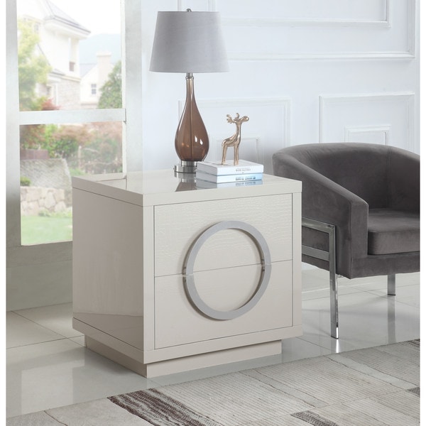 Chic Home Norcia Nightstand Side Table Crocodile Lacquer Finish with 2 Self Closing Drawers, Modern Contemporary