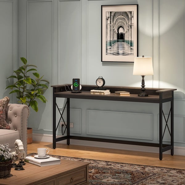 Sofa CouchTable with Outlets and USB Ports, 70.9 inch Long Entryway Console Table