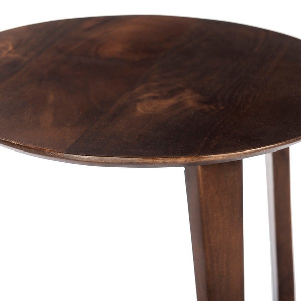 Mango Wood Round Side Table with and Cantilever Base, Brown