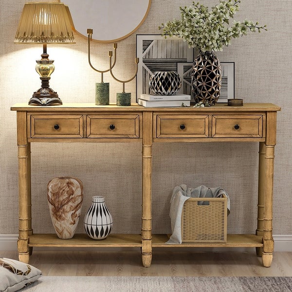 Console Table Sofa Table with Two Storage Drawers and Bottom Shelf for Living Room, Entryway