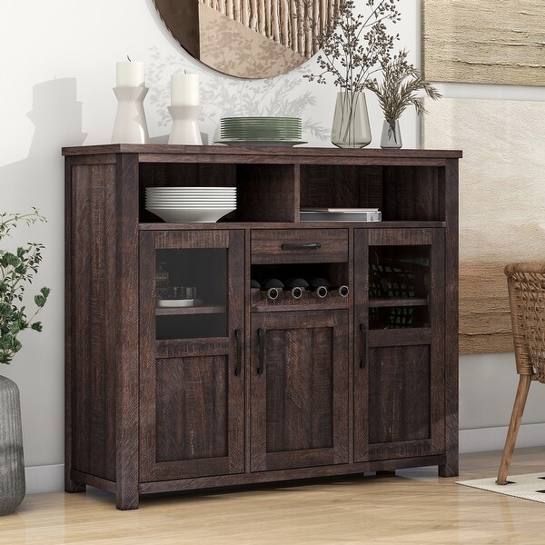 Retro Side Tables with Wine Rack, Drawer and Adjustable Shelves