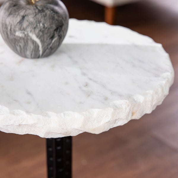 SEI Furniture Gierson Round Marble-Top Accent Table, Black/White