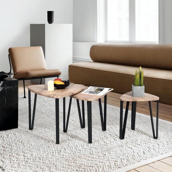 Nesting Coffee Tables,Stacking Side Tables with Metal Frame,Set of 3