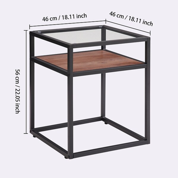 2-Tier Side Table Tempered Glass Top