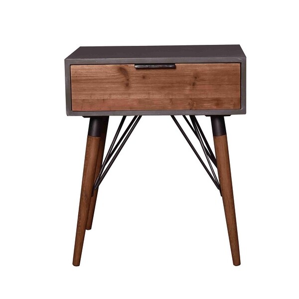 Wooden Side Table with Single Drawer and Angled Legs, Gray and Brown - 23.62 H x 14.17 W x 19.69 L Inches