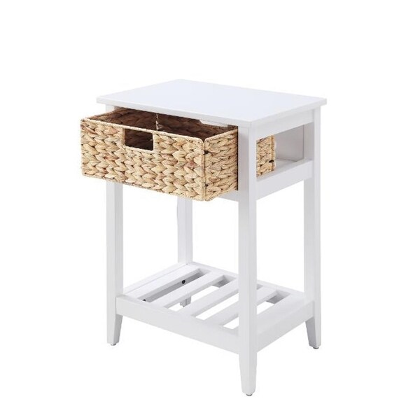 Small Accent Table, White and Natural Finish-18