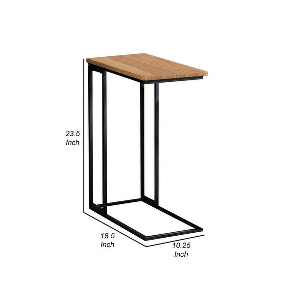 23 Inch Modern C Shape Side End Table, Wood, Metal Frame, USB, Light Brown - 23.5 H x 18.5 W x 10.25 L Inches