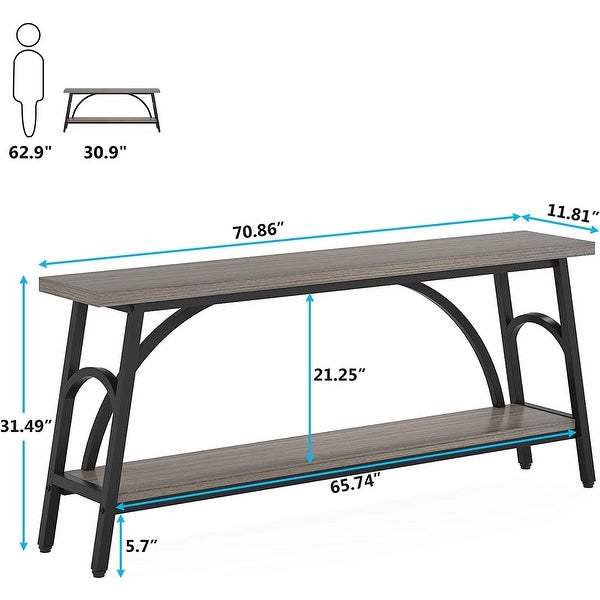70.8” Extra Long Console Table, Narrow Sofa Tables Entryway Table for with 2 Tier Storage Shelves