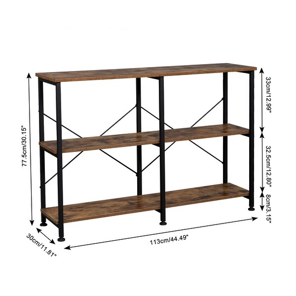 3-Tier Console Sofa Table, Industrial Foyer Table for Living Room, Entry Way, Hallway, Rustic Brown RT - 44.5