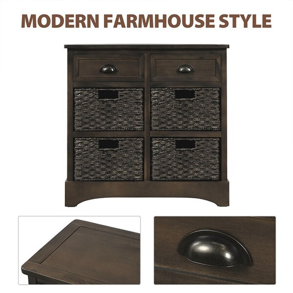 Wicker locker control table, two drawers and four classic rattan baskets