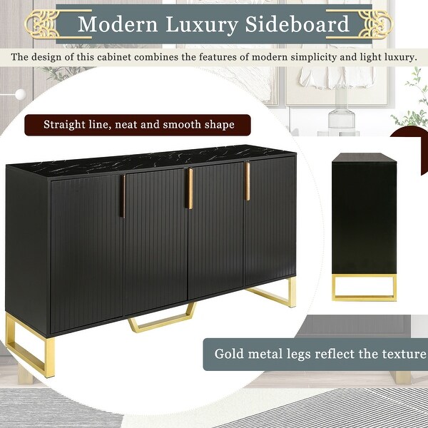 Modern sideboard with Four Doors, Metal handles and Legs and Adjustable Shelves Kitchen Cabinet