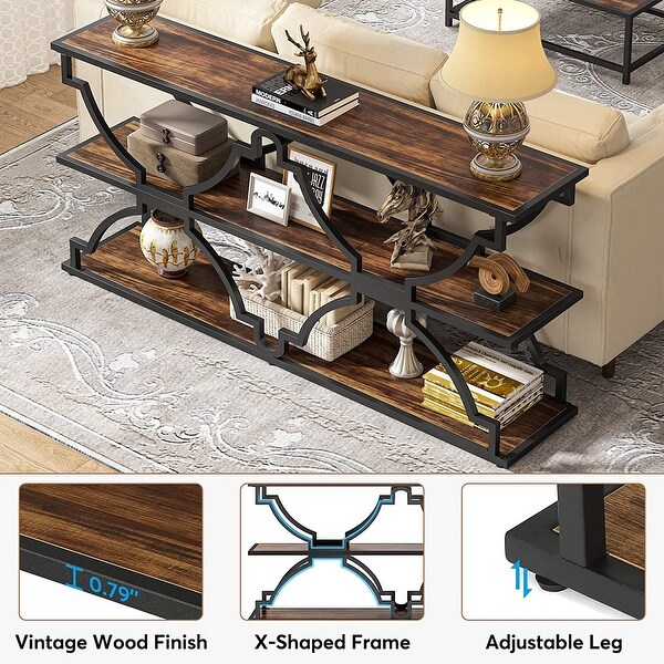 Industrial 70.9 Inch Long Console Sofa Table with 3 Tire Storage Shelf, TV Stand