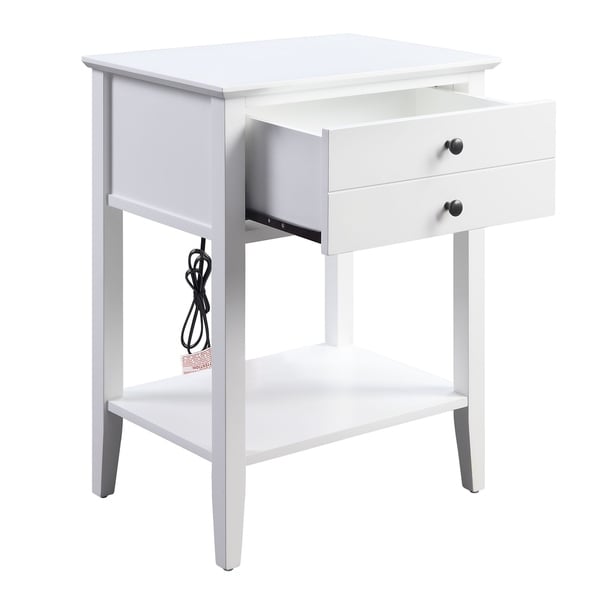 Rectangular Wooden Side Table with 1 Drawer and 1 Bottom Shelf, White