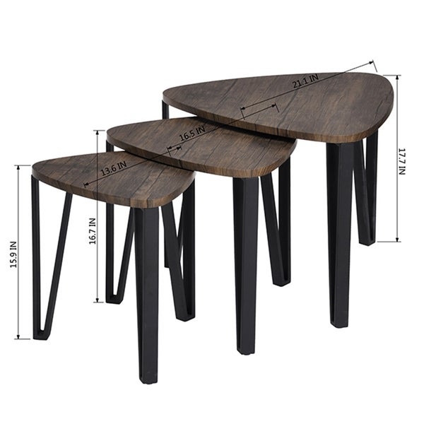 Stacking Side Table Set of 3, Nesting Triangle End Coffee Tables, Vintage Brown